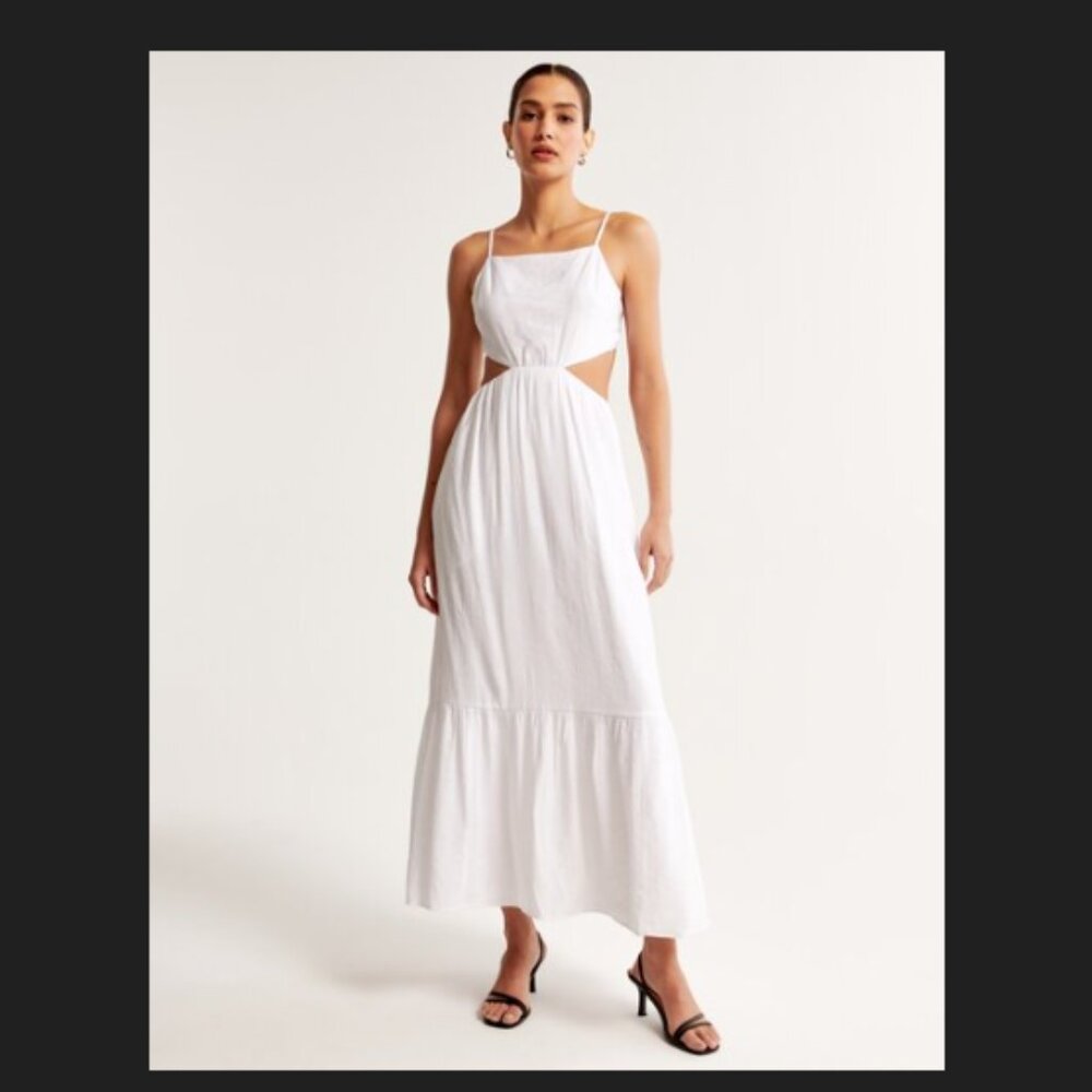 A&F Women's Crinkle Textured Cutout Maxi Dress - White - Size S